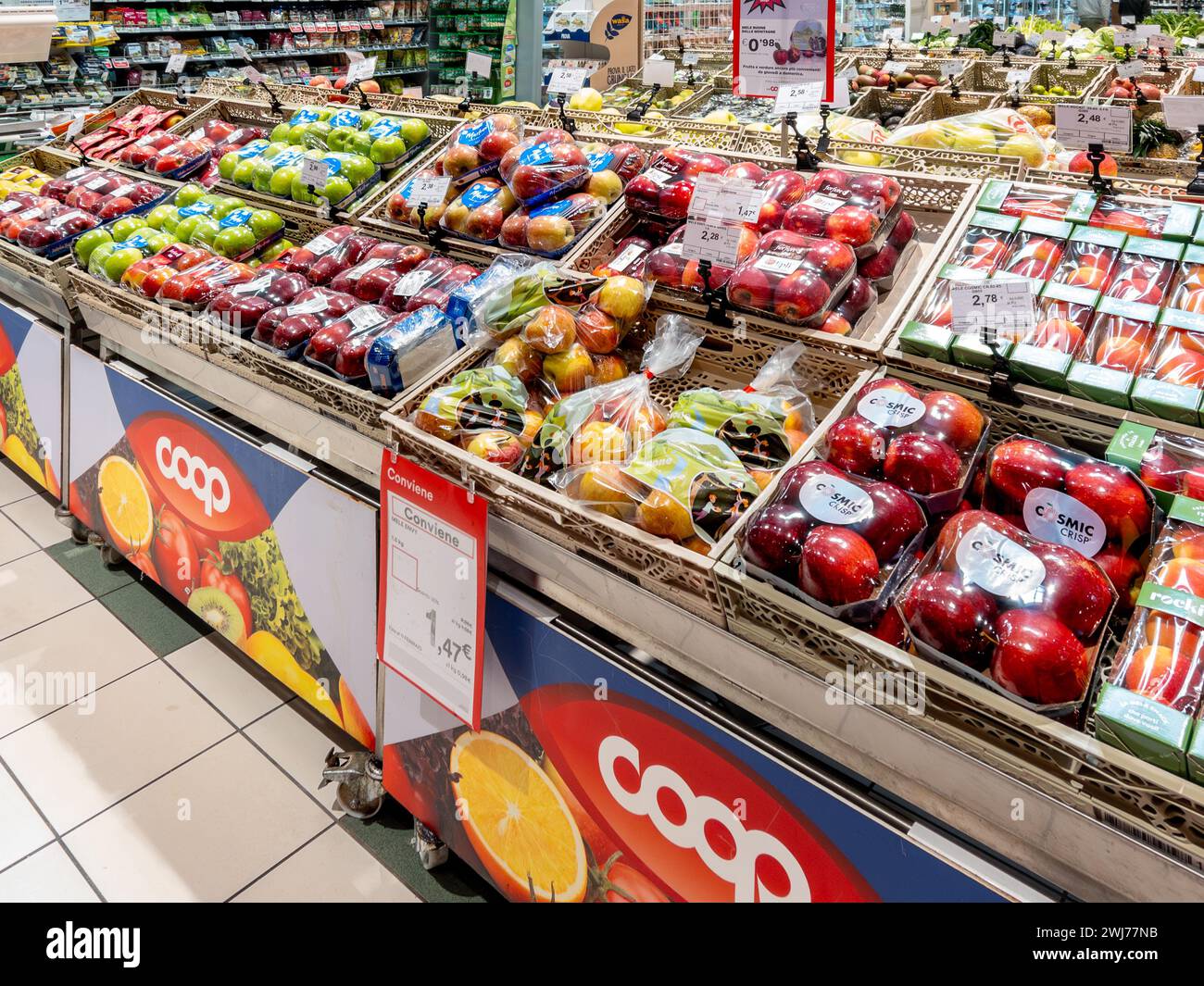 Shelves stocked with imported Italian groceries